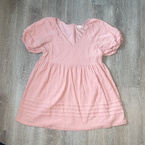 Altar'd State Dresses & Skirts - Altar’d State pink baby doll mini dress size small v neck party dress bridal